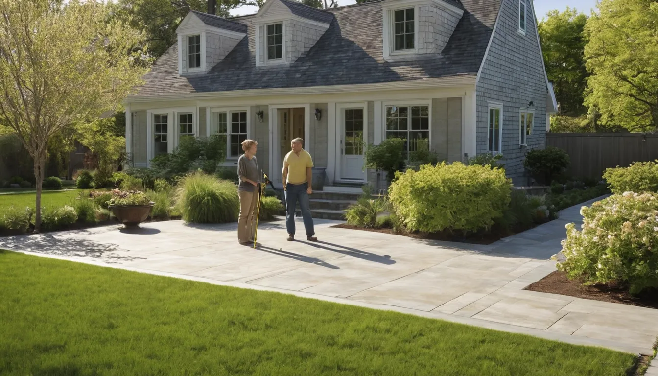 A newly poured concrete patio behind a home in New Haven with outdoor chairs and a small grill